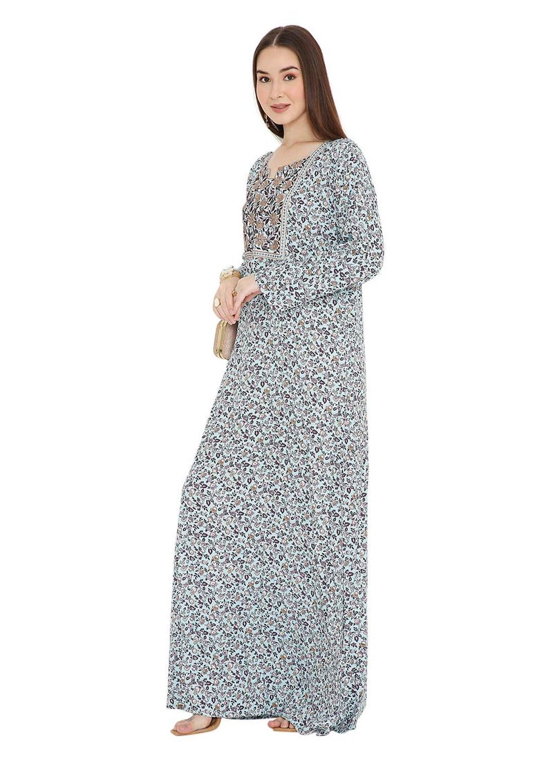 HANA & SARA LONG VISCOSE UNIQUE THREAD EMBROIDERY WITH STYLISH PRINTED ARABIC KAFTAN JALABIYA DRESS  - Image 5