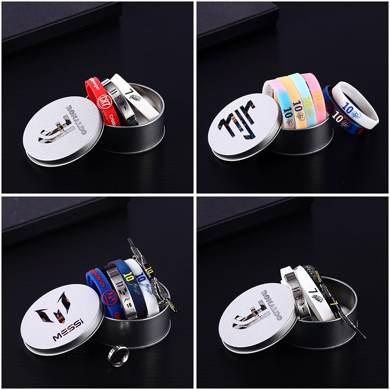 Football Fan Glow in the Dark Silicone Wristband Titanium Steel Necklace Ring Gift Set - Image 4