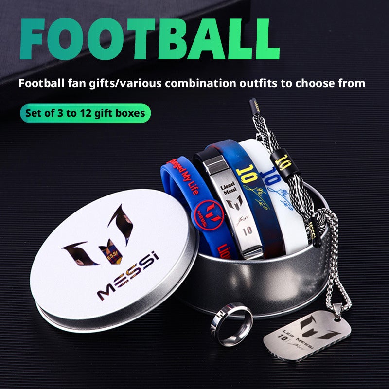 Football Fan Glow in the Dark Silicone Wristband Titanium Steel Necklace Ring Gift Set - Image 1