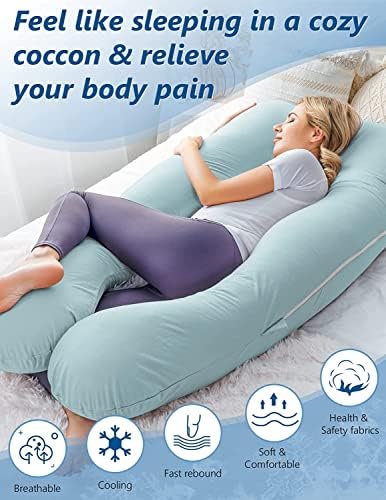 Kwality Dreams Kwality Dreams Premium Maternity Pillow for Pregnant Women Full Body U Shape Pregnancy Pillow for Back Pain Washable Cotton Cover Relieves Pain Nursing Mom Clearance Color Sky Blue - Image 3