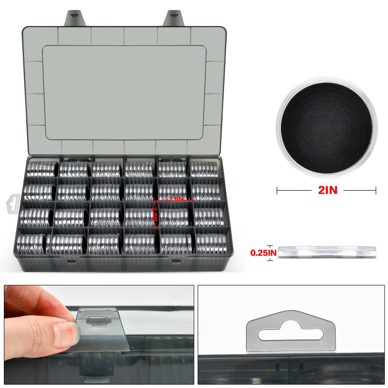 FULLCASE 168 Pieces 46mm Coin Capsules with Foam Gasket and Plastic Storage Organizer Box, 6 Sizes (20/25/27/30/38/46mm) Coins Collector Case Holder for Collection Supplies (Grey) - Image 4