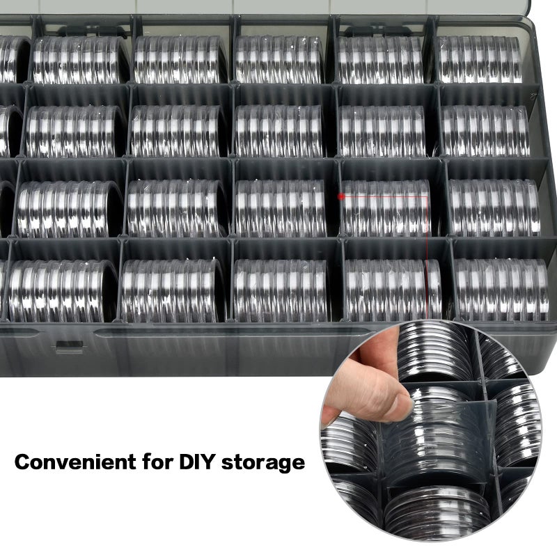 FULLCASE 168 Pieces 46mm Coin Capsules with Foam Gasket and Plastic Storage Organizer Box, 6 Sizes (20/25/27/30/38/46mm) Coins Collector Case Holder for Collection Supplies (Grey) - Image 5
