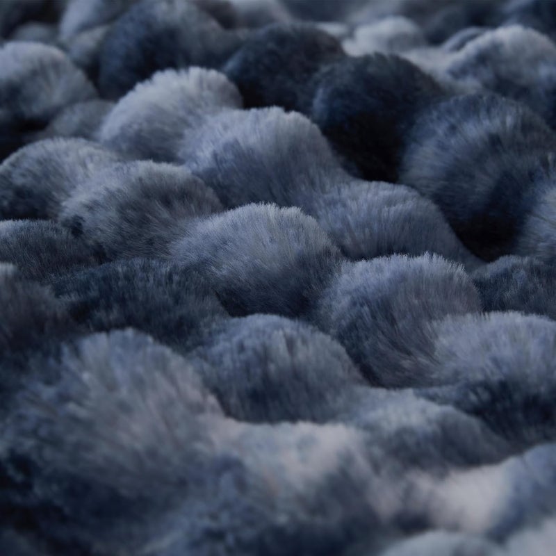 COOVA Faux Fur Throw Blanket for Couch, Cozy Soft and Fuzzy Plush Rabbit Fur Bubble Blanket for Sofa Bedroom Living Room, 60x80 Inches Tie Dye Light Blue - Image 5