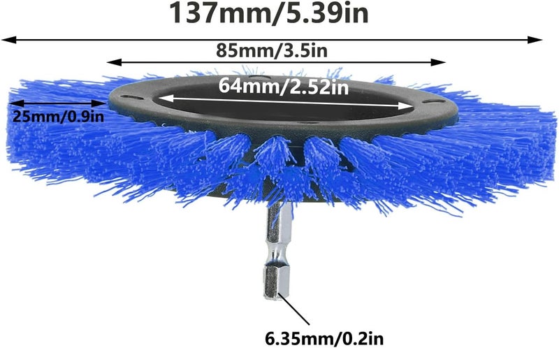 3.5 Inch Electric Drill Brush Head, Durable Polypropylene Drill Brush Attachment, Carpet Upholstery Cleaner with 6.35mm Connector, Ideal for Home Cleaning & Tight Spaces (Blue) - Image 2