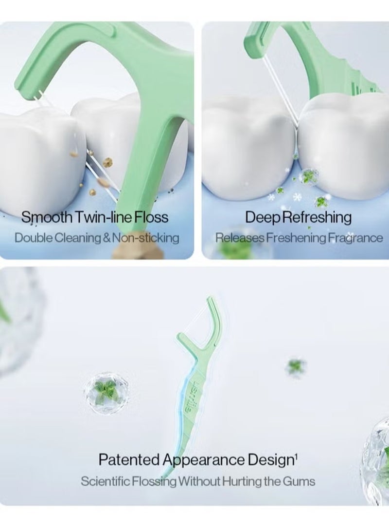 يو سمايل 200 قطعة-خط مزدوج منعش مضاد للتسوس خيوط الأسنان عصا الأسنان تنظيف الأسنان العناية الفموية بين الأسنان (منعش) - Image 4