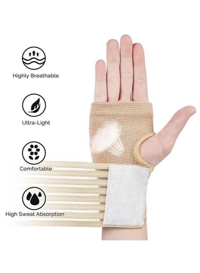 Wrist Brace Support Set, 2PCS Elastic Wrist Support with Adjustable Strap for Left or Right Hand, Beige Compression Brace for Sprains, Strains, Injury Recovery and Sports Protection, No Metal Bar for Full Flexibility, Breathable Comfortable Wrist Stabilizer for Daily Use, Exercise, Work and Pain Relief for Men and Women - Image 2