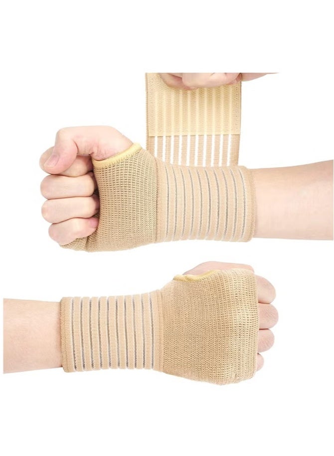 Wrist Brace Support Set, 2PCS Elastic Wrist Support with Adjustable Strap for Left or Right Hand, Beige Compression Brace for Sprains, Strains, Injury Recovery and Sports Protection, No Metal Bar for Full Flexibility, Breathable Comfortable Wrist Stabilizer for Daily Use, Exercise, Work and Pain Relief for Men and Women - Image 1