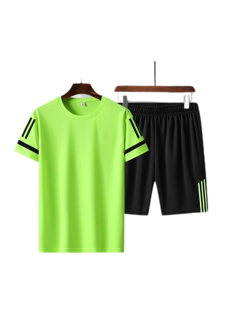 2Pcs Fitness Clothes Men's Sports Suit Summer Quick Dry Breathable Ice Silk Short Sleeve T-shirt Basketball Jogging Equipment Running Clothes - Image 1