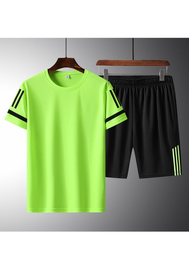 2Pcs Fitness Clothes Men's Sports Suit Summer Quick Dry Breathable Ice Silk Short Sleeve T-shirt Basketball Jogging Equipment Running Clothes - Image 2