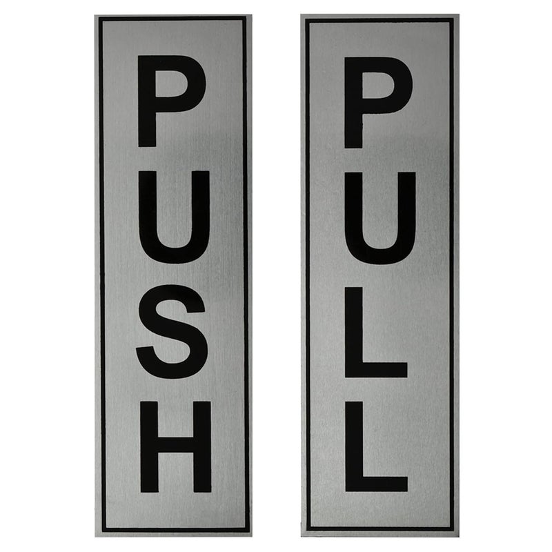 BUZZ COOL Silver Metal Push Pull Stickers For Glass And Wood | Self Adhesive Stainless Steel Metal Sticker for Door | Push and Pull Stickers for Hospital Malls Office 1 set (2pcs) - Image 1