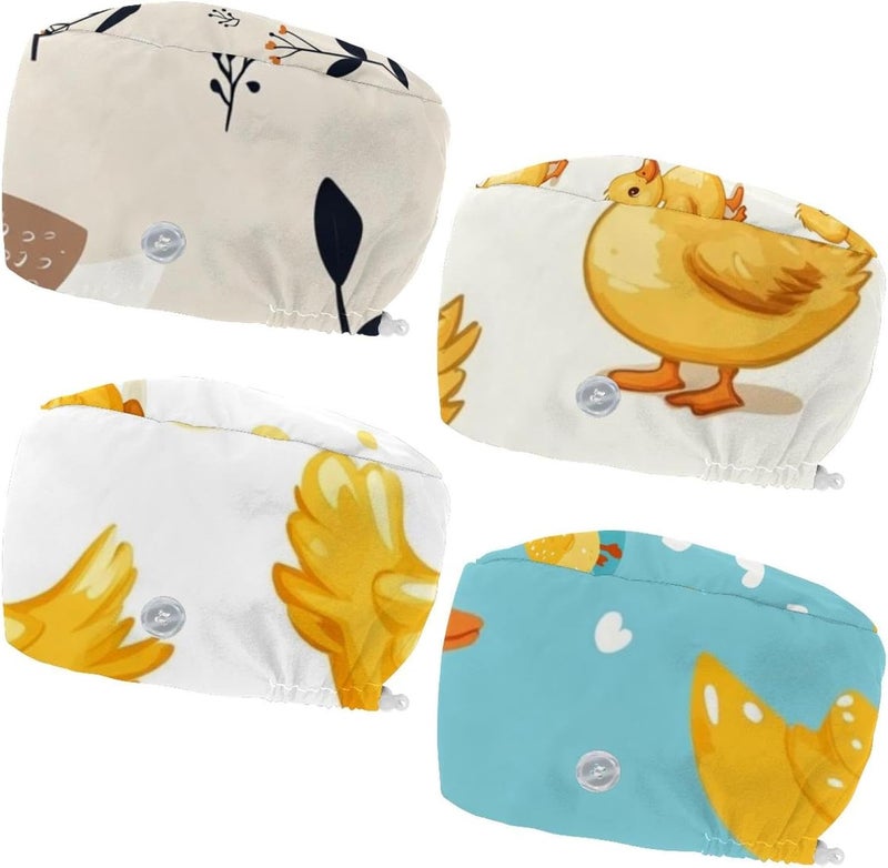 Women and Men's Surgical Cap 4 Packs Rabbit and Flowers Working Hat One Size - Image 1