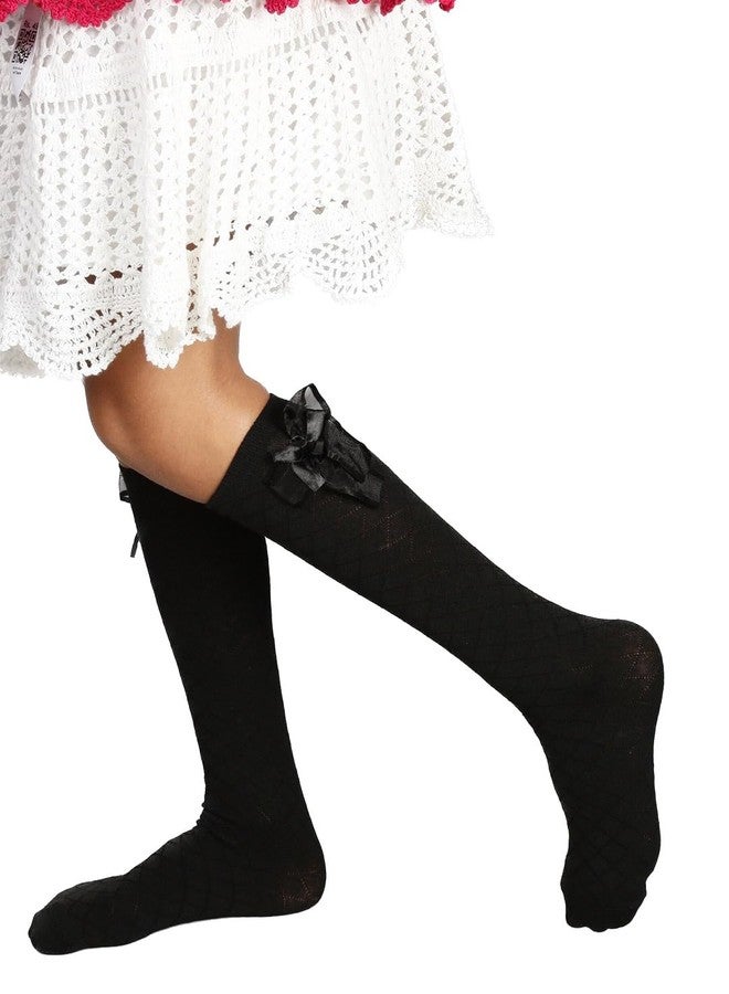 El Regalo Girls Casual Cotton Patterned Knee-Length Socks, Black - Image 3