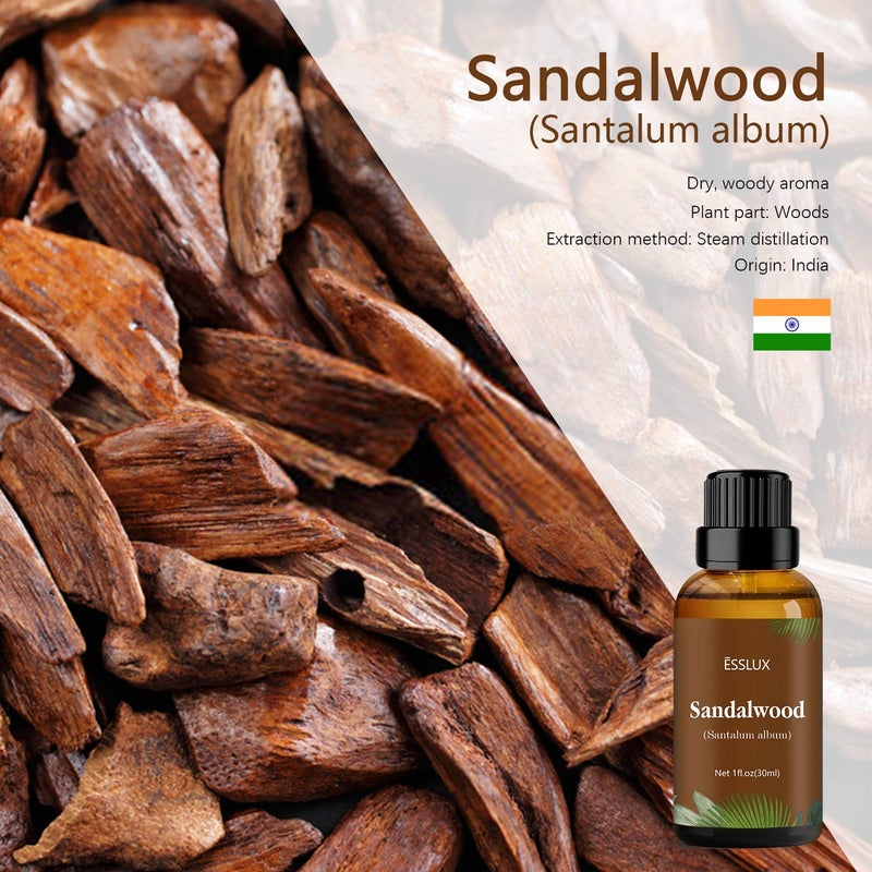 ESSLUX Sandalwood Essential Oil, ESSLUX Aromatherapy Essential Oils for Diffuser, Massage, Incense, Candle Making, Perfume, 30 ml - Image 2