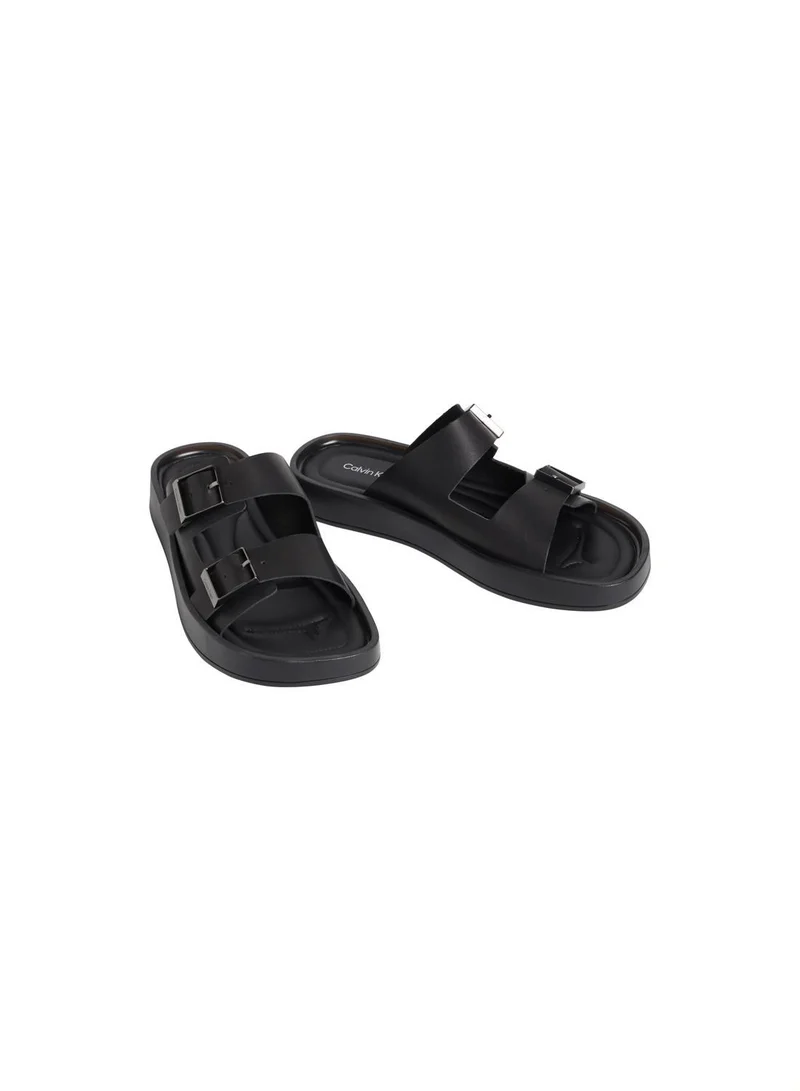 CALVIN KLEIN Triple Black Leather Double Strap Sandals for Men | Best Price UAE