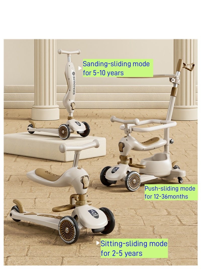 3 In 1 Kids Kick Scooter, 3 Wheel Children Scooter with Height Adjustable Handle, Flashing Wheels and Music Pedal Light for Boys and Girls, Flash Ride On Scooter for Kids Outdoor Activities, (Modern Brown)  - Image 2