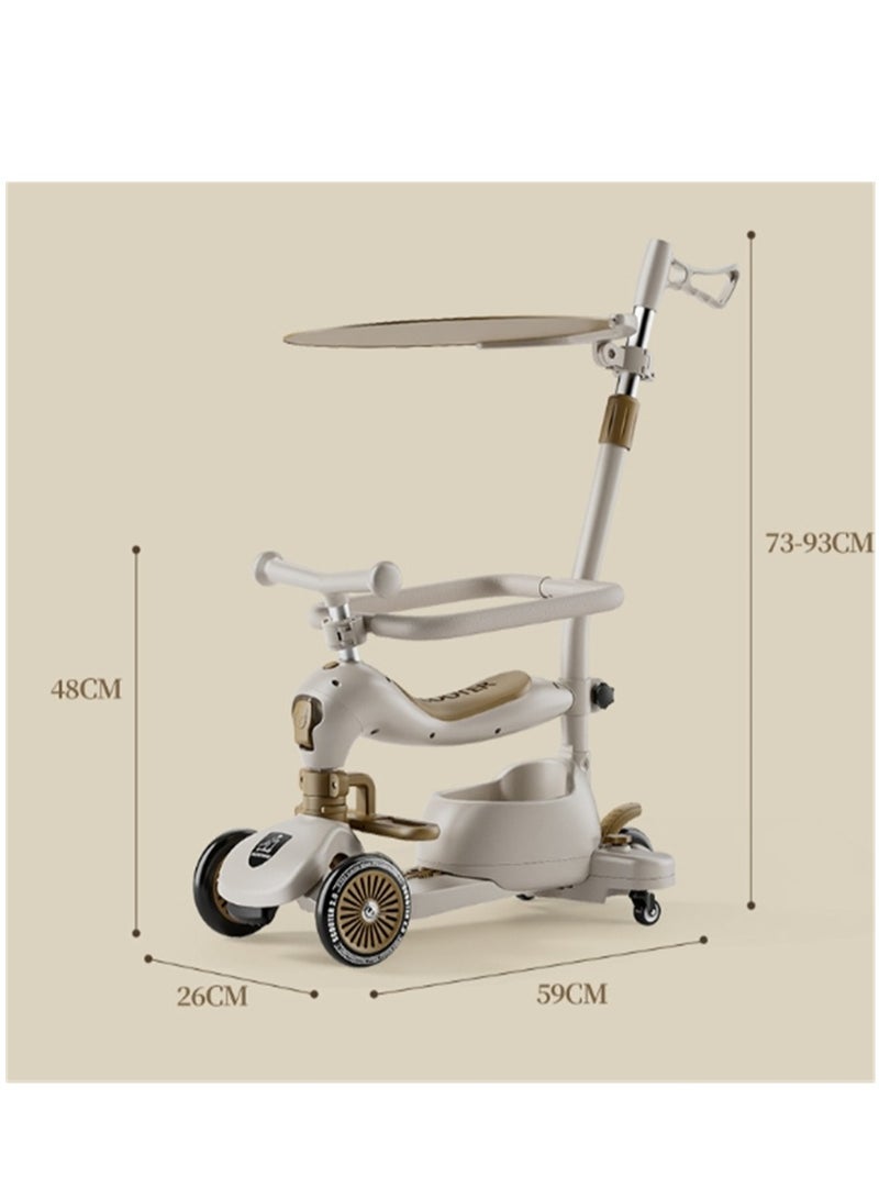 3 In 1 Kids Kick Scooter, 3 Wheel Children Scooter with Height Adjustable Handle, Flashing Wheels and Music Pedal Light for Boys and Girls, Flash Ride On Scooter for Kids Outdoor Activities, (Modern Brown)  - Image 3