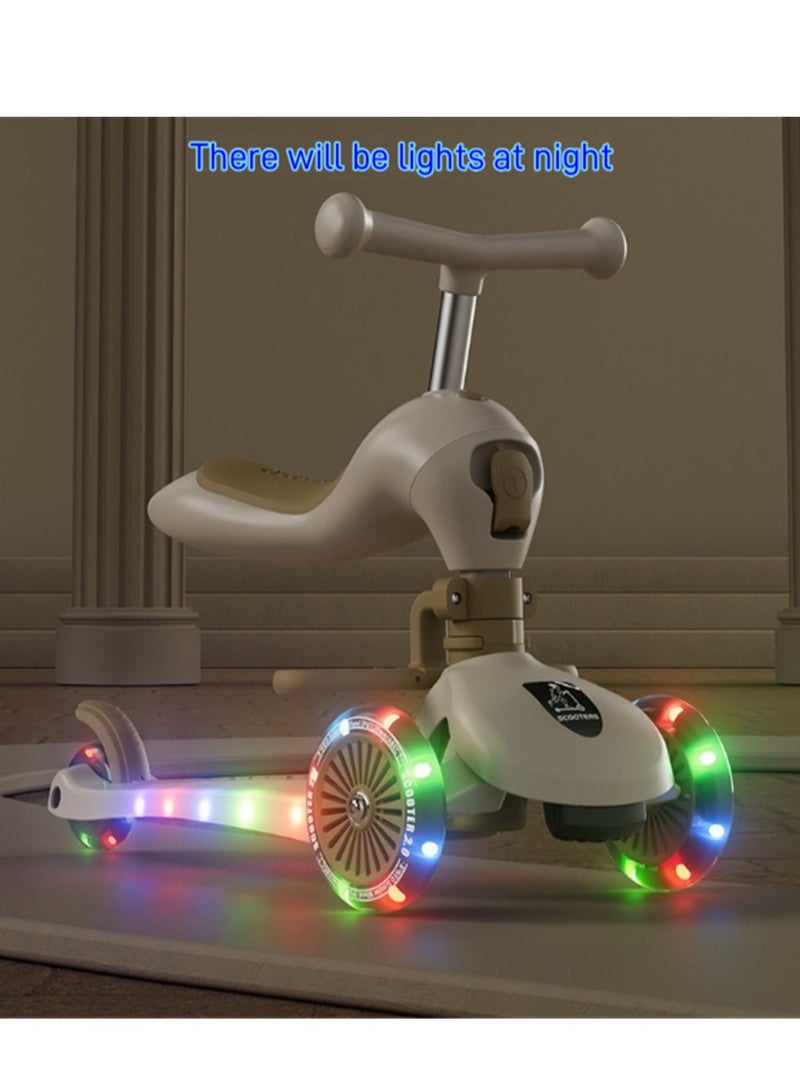3 In 1 Kids Kick Scooter, 3 Wheel Children Scooter with Height Adjustable Handle, Flashing Wheels and Music Pedal Light for Boys and Girls, Flash Ride On Scooter for Kids Outdoor Activities, (Modern Brown)  - Image 4