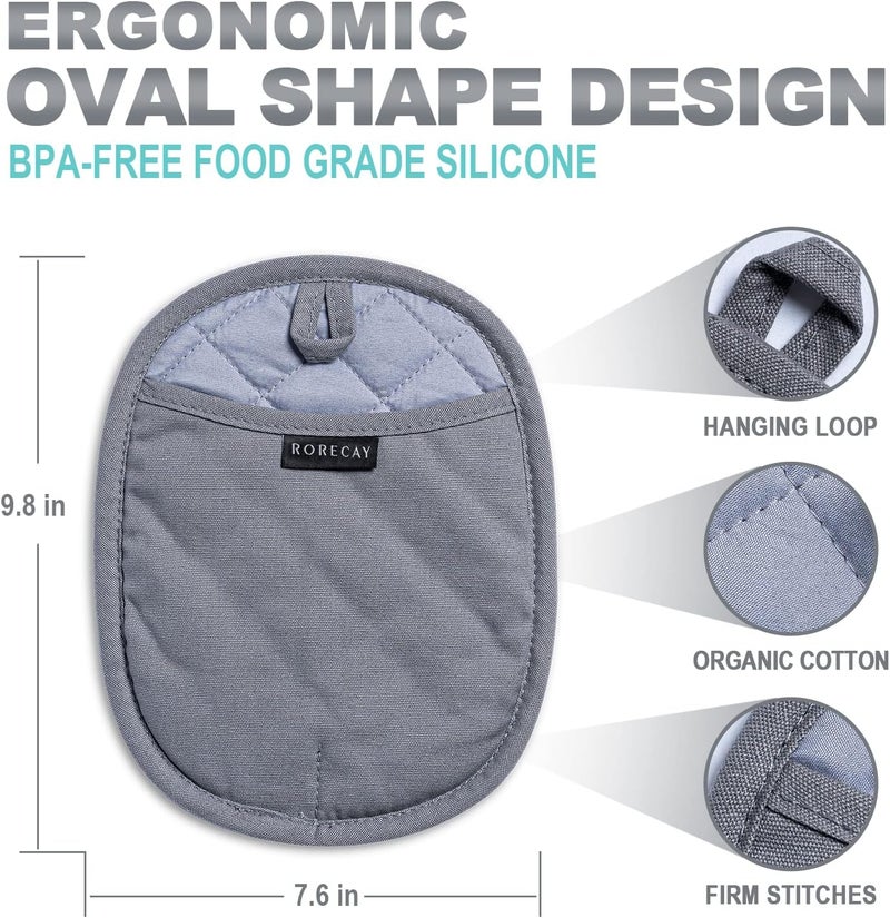 rorecay 2-Pack Silicone Pot Holders for Kitchen Heat Resistant up to 500°F, Non-Slip Large Hot Pads with Pocket, Quilted Liner Trivets for Countertops Hot Pots and Pans (Gray) - Image 4