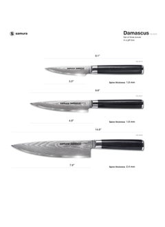 Samura Samura Damascus  Knife Set of 3 Gift Box | Paring Knife, Utility Knife, Chef's Knife | Ergonomic G-10 handle with  Steel Bolster | Damascus Steel Blade | Durable | Better Control | Precision Cutting  - Image 4