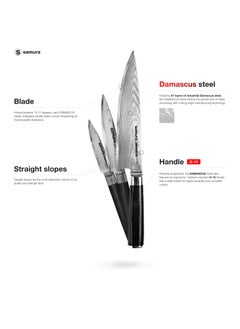 Samura Samura Damascus  Knife Set of 3 Gift Box | Paring Knife, Utility Knife, Chef's Knife | Ergonomic G-10 handle with  Steel Bolster | Damascus Steel Blade | Durable | Better Control | Precision Cutting  - Image 2
