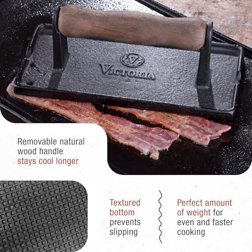 Victoria Cast Iron Panini Press, Burger Press, Bacon Press, Grill Press, Seasoned with 100% Kosher Certified Non-GMO Flaxseed Oil, Model Number: GAD-025 - Image 4