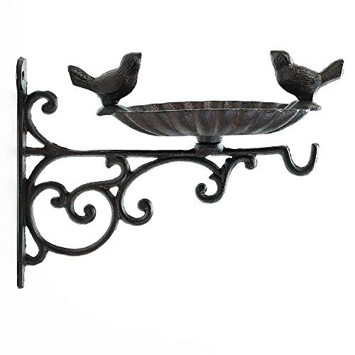 Sungmor Heavy Duty Cast Iron Bird Feeder with Hanging Bracket Wall Mounted Bird Bath Vintage Lovely Birds Hanger Wall Hook for Planters Lanterns Wind Chimes and More Garden Decorative Items - Image 1
