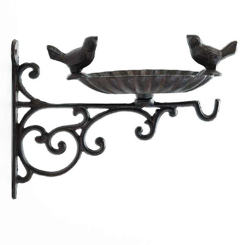 Sungmor Heavy Duty Cast Iron Bird Feeder with Hanging Bracket Wall Mounted Bird Bath Vintage Lovely Birds Hanger Wall Hook for Planters Lanterns Wind Chimes and More Garden Decorative Items - Image 2