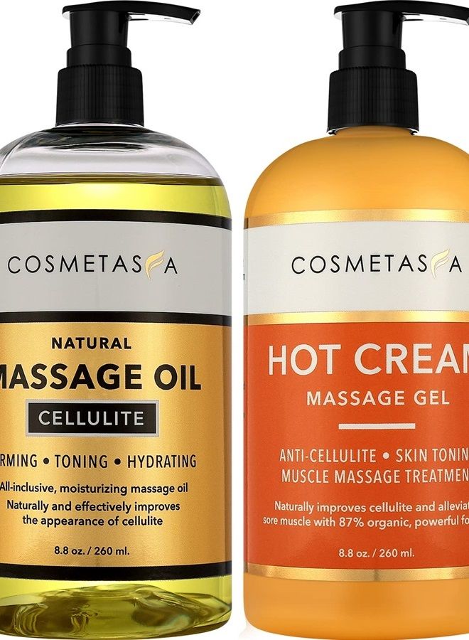 Cosmetasa Cellulite Massage Oil & Hot Cream - 100% Natural Cellulite Oil & Gel, Highly Absorbable, Firm, Tone, Tighten & Moisturize Skin - Soothes Muscles 8.8 oz - Image 1