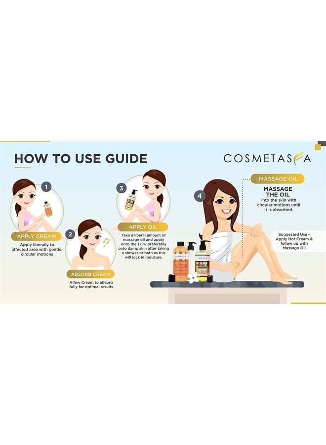 Cosmetasa Cellulite Massage Oil & Hot Cream - 100% Natural Cellulite Oil & Gel, Highly Absorbable, Firm, Tone, Tighten & Moisturize Skin - Soothes Muscles 8.8 oz - Image 5