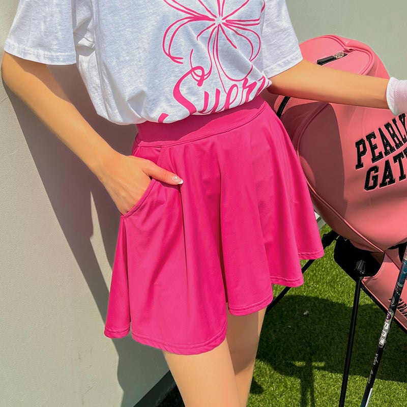 Solid Color Multicolor Single Pleated Half-Length Swim Skirt Conservative Anti-Glare Slim Matching Bikini High Waist Belly Covering Bottom - Image 4