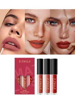 P.TWO.P Liquip Matte Lipstick,3 Colors Lip Gloss Set Matte Velvet Long Lasting Waterproof Smudge Proof Non Sticky Not Fade Lightweight High Pigmented Portable Multi Use Lipstick Liquid Gift Set  - Image 2