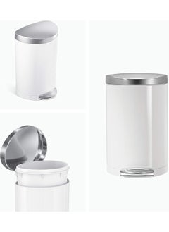 simplehuman simplehuman 6 Liter / 1.6 Gallon Semi-Round Bathroom Step Trash Can, White Steel  - Image 2