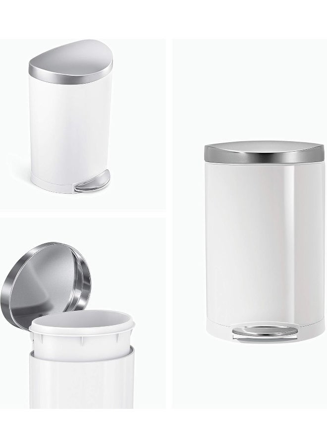 simplehuman simplehuman 6 Liter / 1.6 Gallon Semi-Round Bathroom Step Trash Can, White Steel  - Image 2