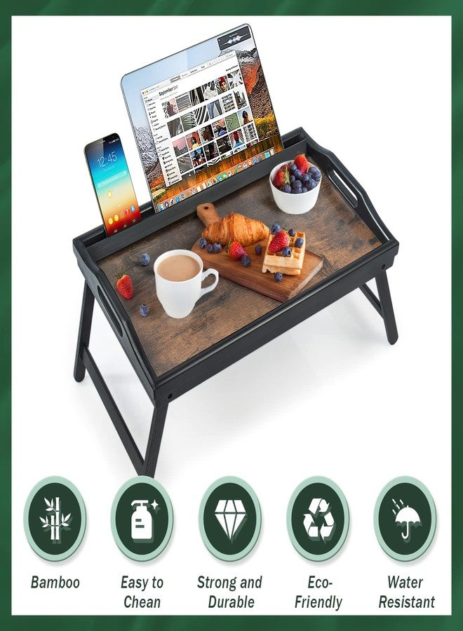 JMLHMXC 2 Pack Bed Tray Table Breakfast Trays Serving Tray Bamboo Bed Laptap Floding Legs with Handles and Phone Holders - Image 3