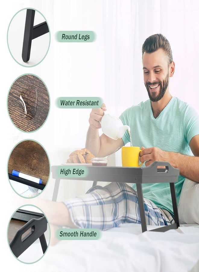 JMLHMXC 2 Pack Bed Tray Table Breakfast Trays Serving Tray Bamboo Bed Laptap Floding Legs with Handles and Phone Holders - Image 4