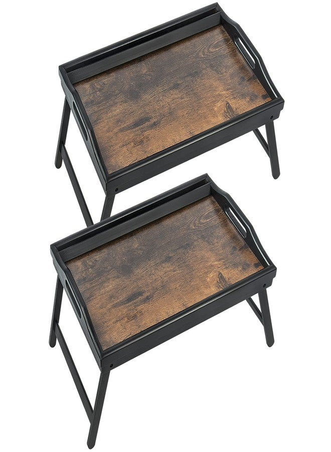 JMLHMXC 2 Pack Bed Tray Table Breakfast Trays Serving Tray Bamboo Bed Laptap Floding Legs with Handles and Phone Holders - Image 2