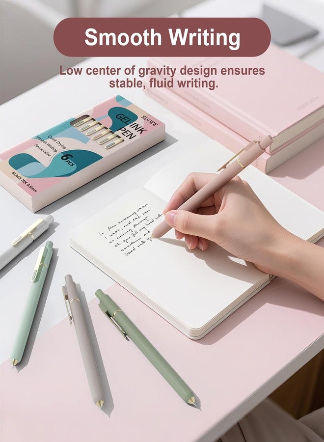 SUNEE Gel Pens 6 Pack 0.5mm Fine Point Smooth Black Ink Silicone Grip Metal Clip Retractable Writing Pens Morandi - Image 5