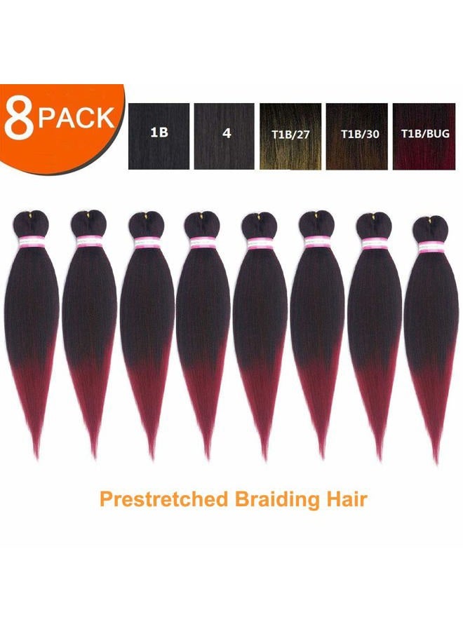 Dorsanee Ombre Burgundy Braiding Hair Pre Stretched 20 Inch 8 Packs Braiding Hair Extensions for Crochet Box Braids Twists Locs Hair Itch Free Soft Yaki Texture Hot Water Setting (20inch,#1B/Bug) - Image 2