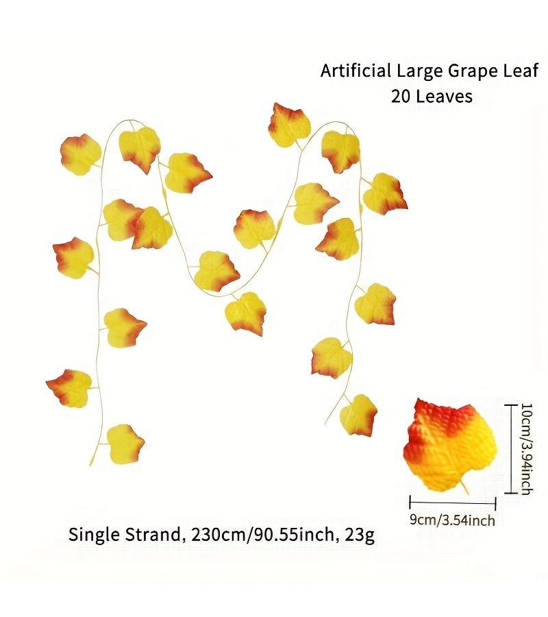 Set Of 5 Artificial Red Maple Leaf Vines 20 Leaves Big Grape Leaf Octagonal Garlands For Autumn Home Decor Party Decorations - Image 3