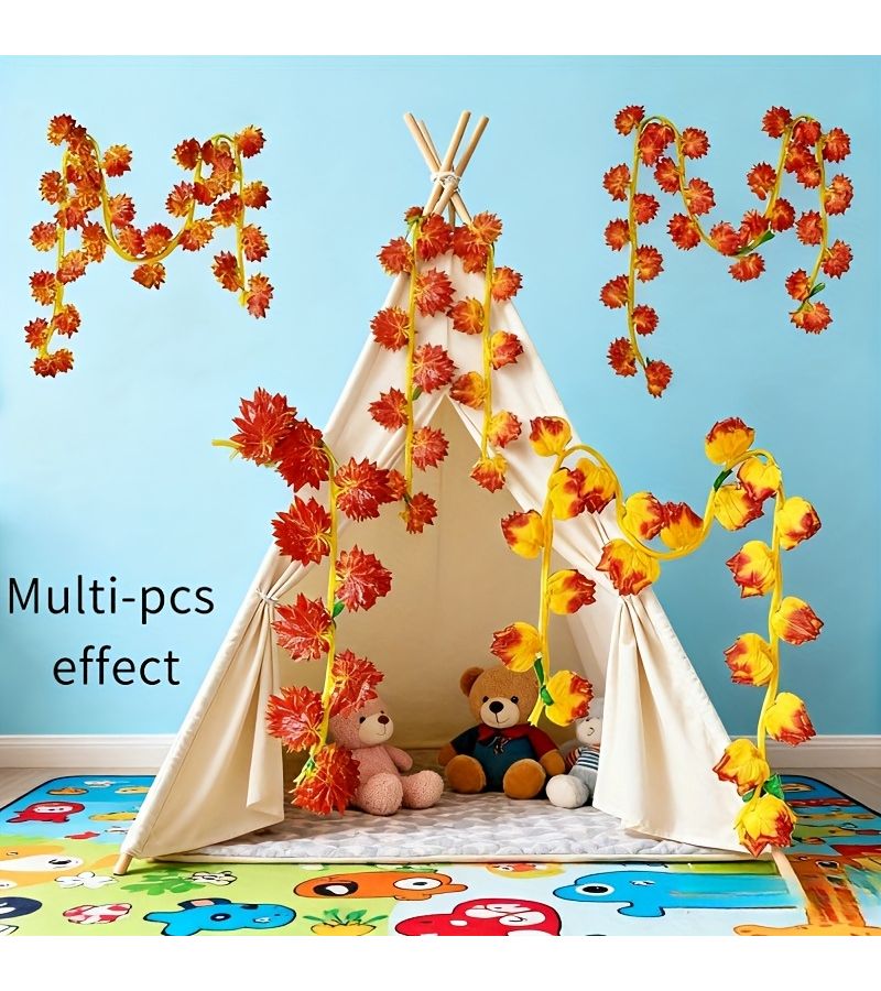 Set Of 5 Artificial Red Maple Leaf Vines 20 Leaves Big Grape Leaf Octagonal Garlands For Autumn Home Decor Party Decorations - Image 1