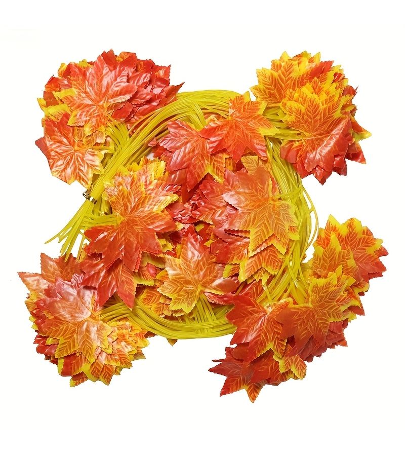 Set Of 5 Artificial Red Maple Leaf Vines 20 Leaves Big Grape Leaf Octagonal Garlands For Autumn Home Decor Party Decorations - Image 2