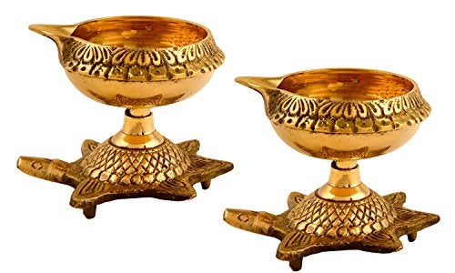 Hashcart Brass Kuber Diya for Puja - Turtle Diya Diwali Diyas [ Pack of 2 Pc ] - Indian Brass Oil Lamp - Kutthu Vilakku Deepam for Diwali Decorations - Indian Housewarming Return Gift Hashcart® - Image 1