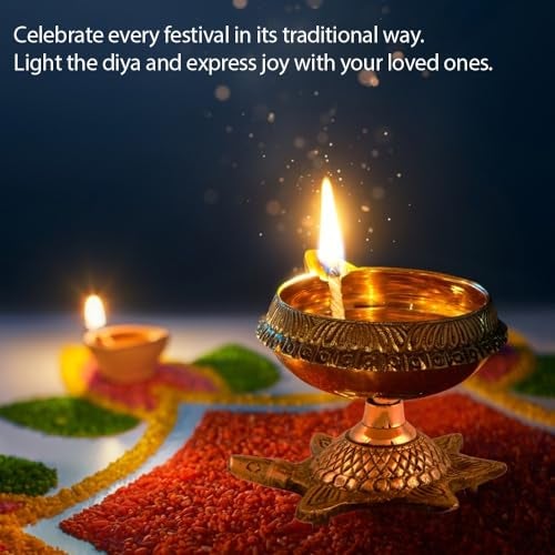 Hashcart Brass Kuber Diya for Puja - Turtle Diya Diwali Diyas [ Pack of 2 Pc ] - Indian Brass Oil Lamp - Kutthu Vilakku Deepam for Diwali Decorations - Indian Housewarming Return Gift Hashcart® - Image 5