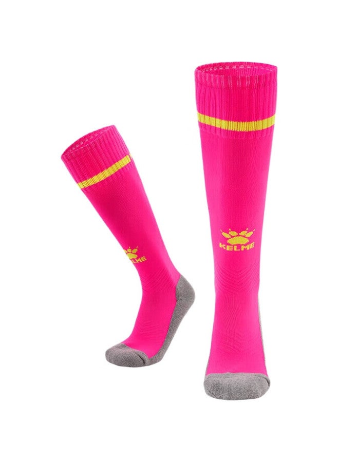 KELME Children'S Soccer Socks, Long Training High Socks, Non-Slip Professional Training Socks, Fluorescent Pink And Fluorescent Green - Image 1