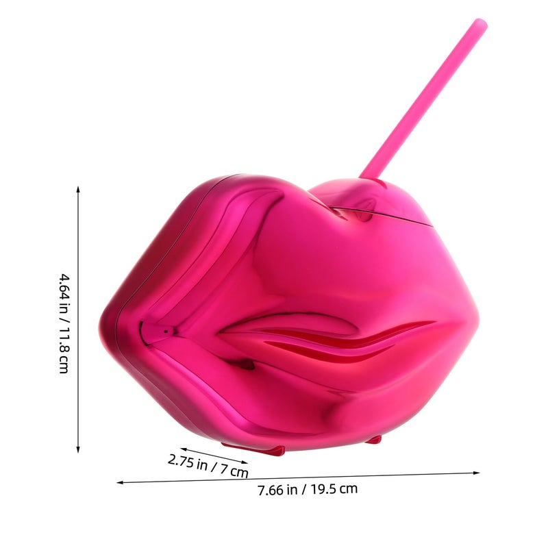 700ml Rose Red Lip Shaped Tumbler With Straw And Lid For Cocktail Beach Party - Image 3