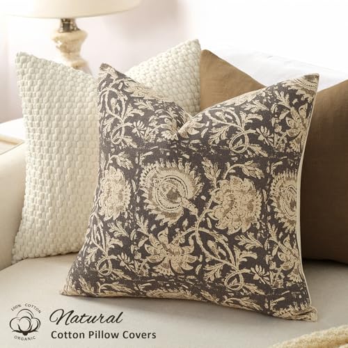 DKwizme Vintage Floral Print Throw Pillow Covers 18x18 Set of 2 Neutral Modern Farmhouse Pillowcases Accent Decorative Cushion Covers Boho Home Decor for Couch Sofa Chair Bed Living Room Rustic Gray - Image 3