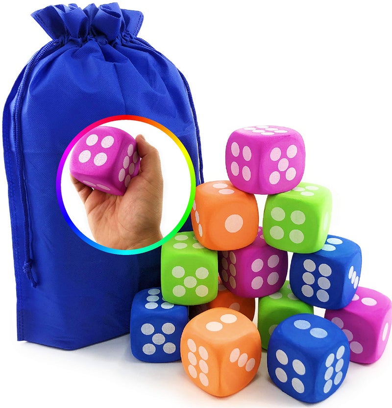 ماتي محطة الألعاب Deluxe Large 2.25 "" Eva Foam Dice (حزمة 12) مع حقيبة تخزين لعبة Stop Storage Bonus Matty's - Image 1
