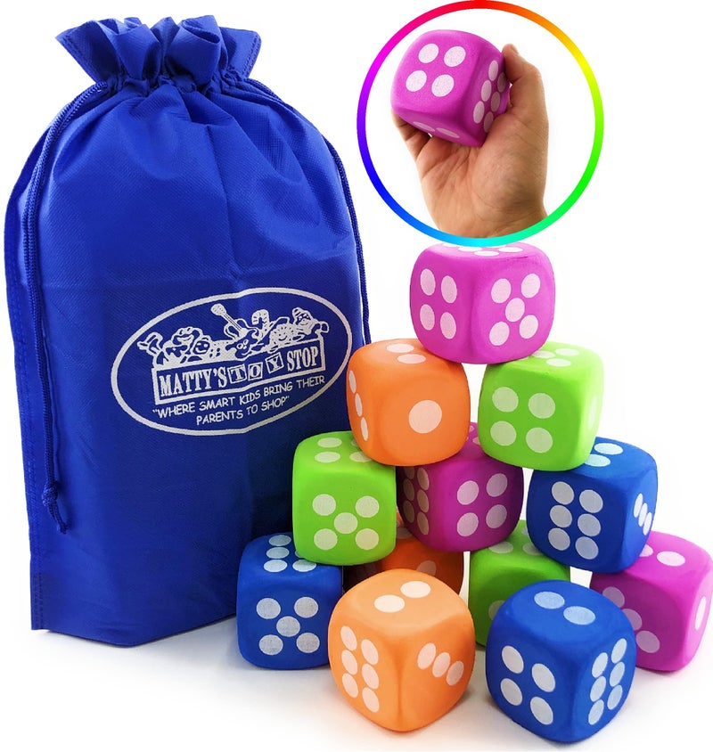ماتي محطة الألعاب Deluxe Large 2.25 "" Eva Foam Dice (حزمة 12) مع حقيبة تخزين لعبة Stop Storage Bonus Matty's - Image 2