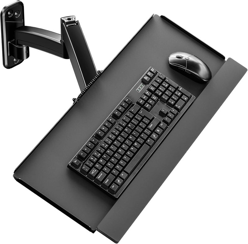 PUTORSEN Wall Mount Keyboard Tray Bracket, Swivel Keyboard Tray, Foldable Keyboard Stand, Can Hold 9 Kg, Multidirectional Free Transformation and Expansion, Black - Image 1