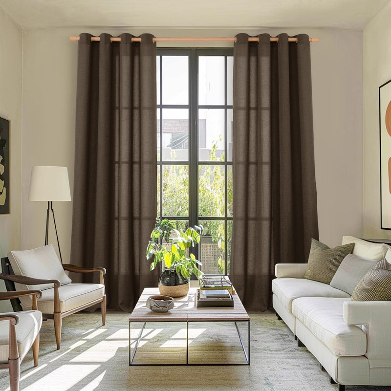 YoungsTex Brown Linen Curtains 95 Inches Long 2 Panels for Living Room, Chocolate Semi Sheer Drapes with Bronze Grommet Light Filtering Floor Length for Bedroom Dining Room Farmhouse, 52 x 95 Inch - Image 2